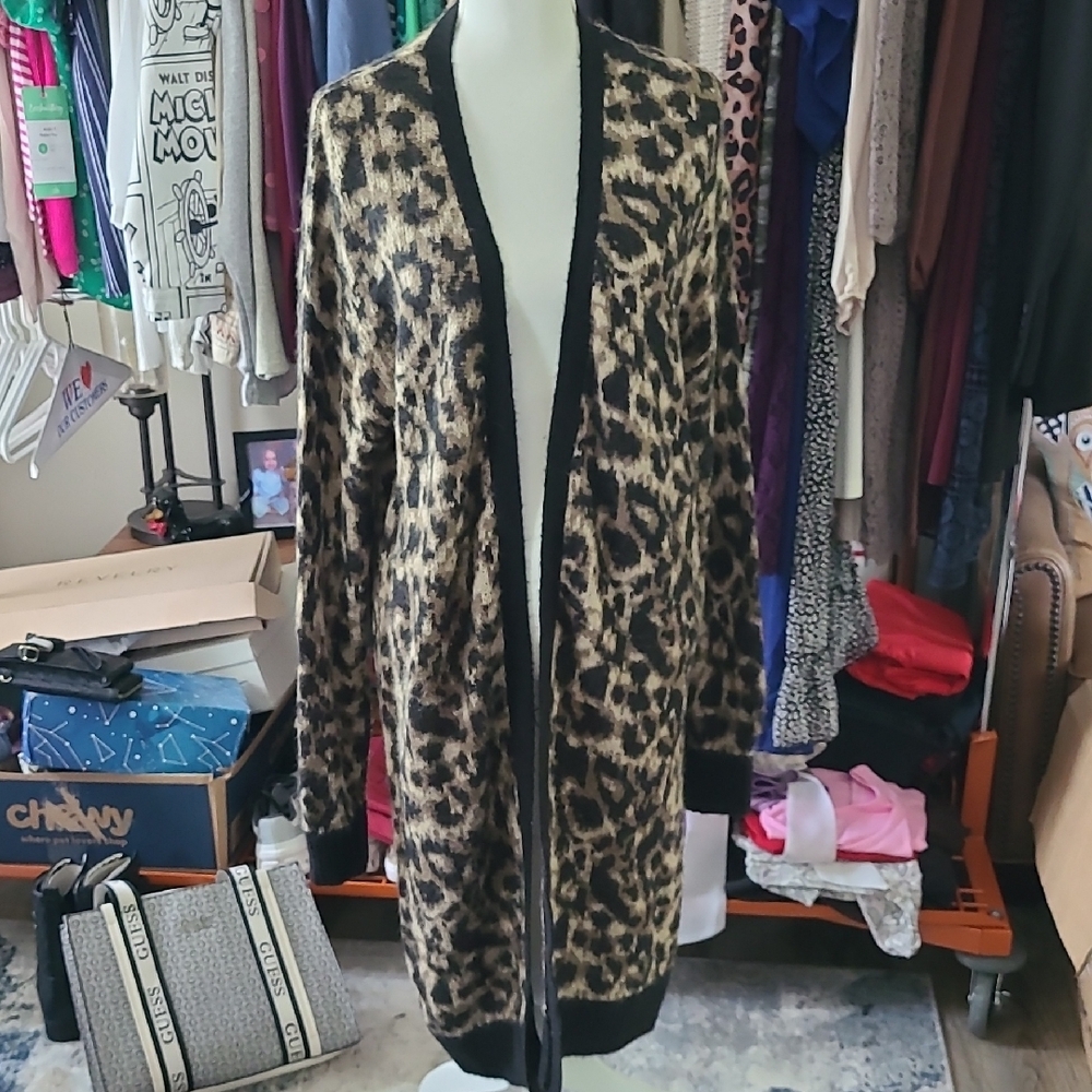 City Chic Brown and Black Leopard Print Cardigan Sweater